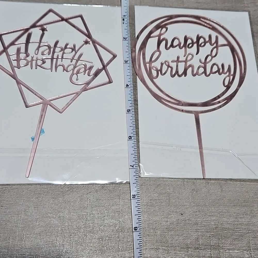 Rose Gold Happy Birthday Cake Toppers